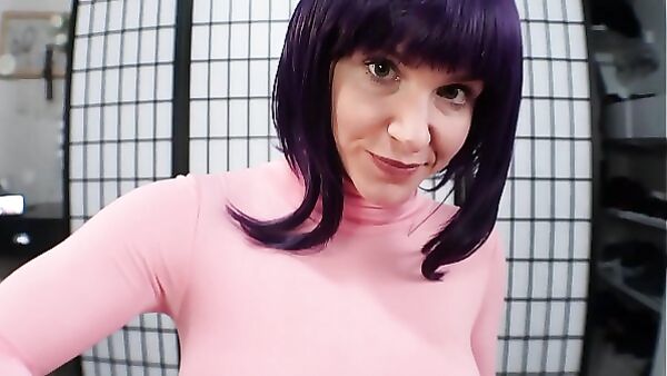 Annie Arbor Cosplay Blowjob: Purple Wig, Pink Dress