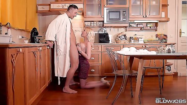 Donna Bell: kitchen morning blowjob