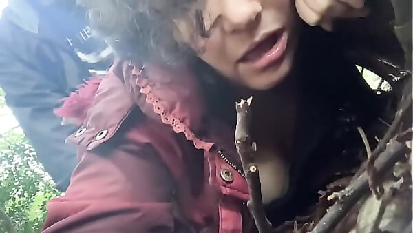 Curly Brunette Sucks and Gets Fucked in the Woods