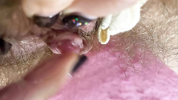Hairy Pussy Big Clit Rubbed to a Wet Orgasm