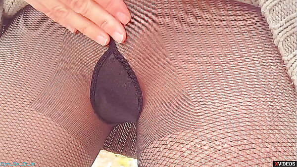 Redhead Takes a Standing Creampie Outdoors in Fishnets