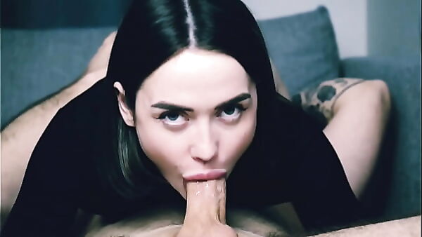 Dark-Haired Amateur: slow sensual POV blowjob to a mouthful